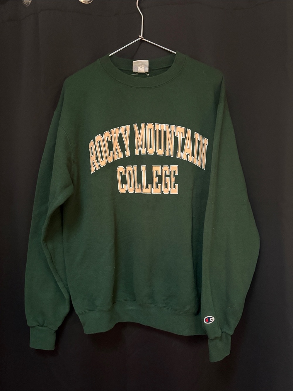 Vintage Champion Dark Green Crewneck with Tan Rocky Mountain College Print